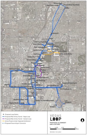 Plánované stanice dopravného systému „Vegas Loop" [The Boring Company]